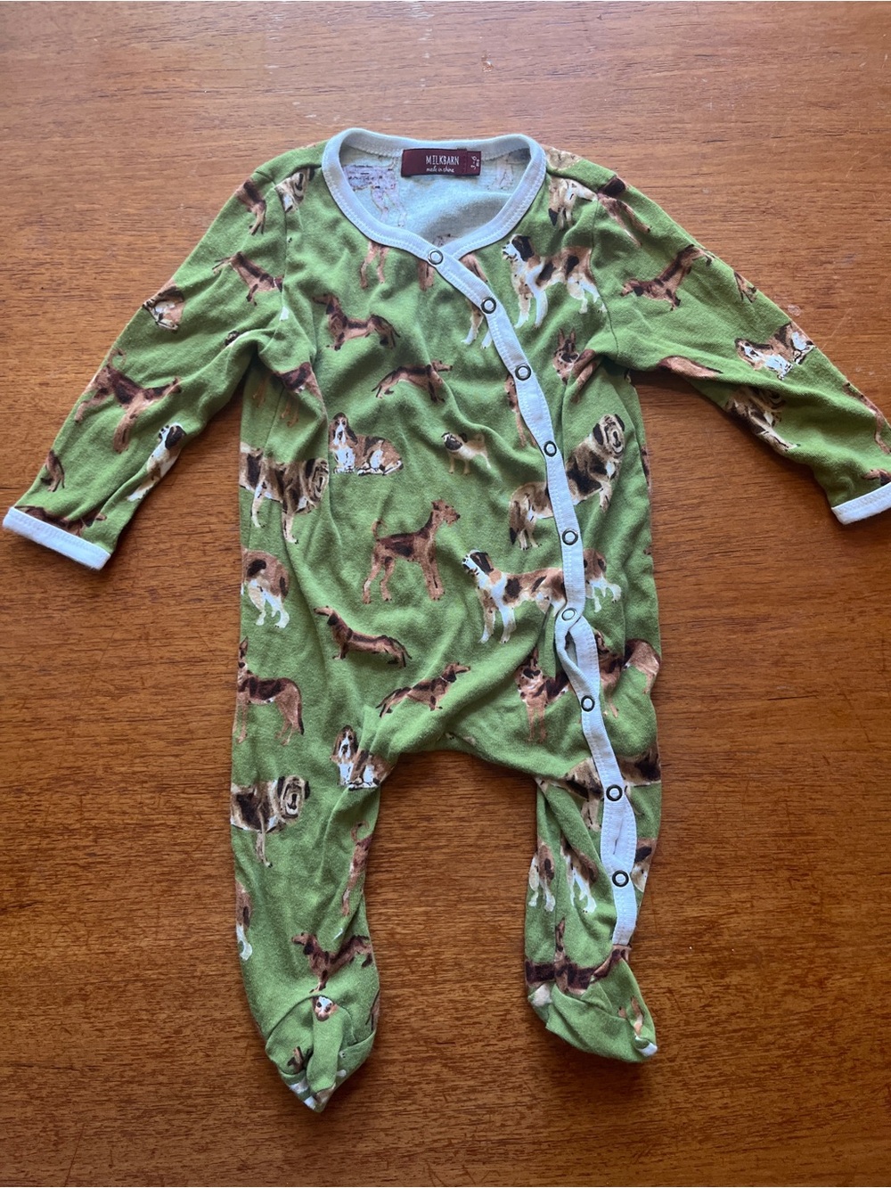 Milkbarn Organic Cotton Green Dog Print Footie